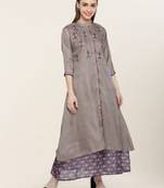 Grey embroidered silk ethnic-kurtis