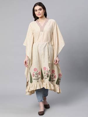 Cream printed cotton kaftans 1