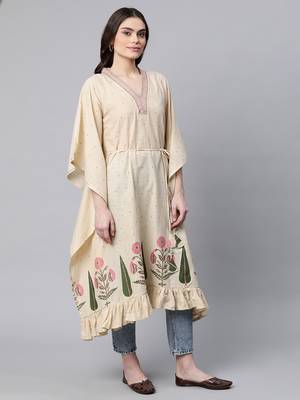 Cream printed cotton kaftans 4