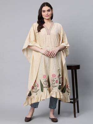 Cream printed cotton kaftans 5