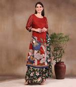 Red orchid Bloom Printed Kurta With Draped Pants