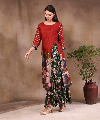 Red orchid Bloom Printed Kurta With Draped Pants 2