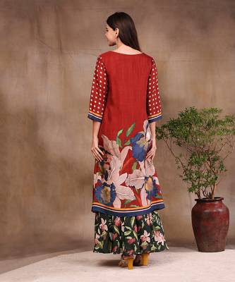 Red orchid Bloom Printed Kurta With Draped Pants 4