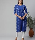 Royal-blue printed cotton long-kurtis