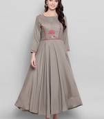 Grey embroidered silk ethnic-kurtis