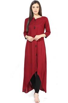 Red plain rayon ethnic-kurtis