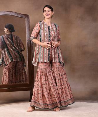 Coral Vintage Trails Printed Jumpsuit With Jacket 1