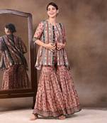 Coral Vintage Trails Printed Jumpsuit With Jacket