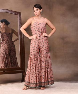 Coral Vintage Trails Printed Jumpsuit With Jacket 2