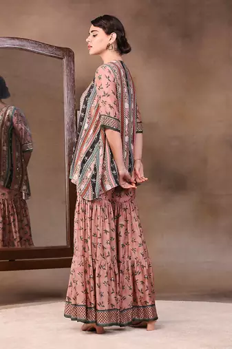 Coral Vintage Trails Printed Jumpsuit With Jacket