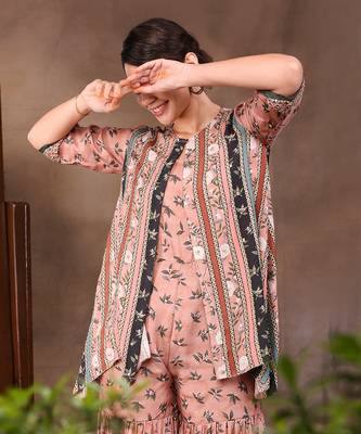 Coral Vintage Trails Printed Jumpsuit With Jacket 4