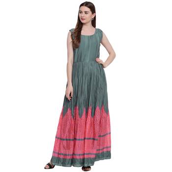 Grey floral print silk ethnic-kurtis 1