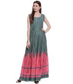 Grey floral print silk ethnic-kurtis