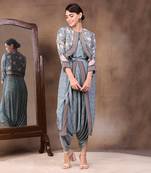 Green vintage Trails Printed Dhoti Style Jumpsuit With Jacket