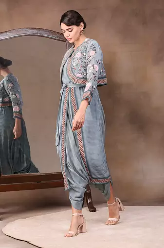 Green vintage Trails Printed Dhoti Style Jumpsuit With Jacket