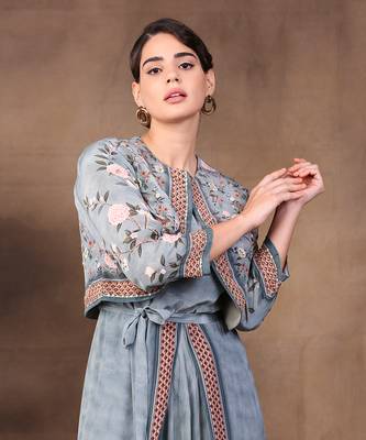 Green vintage Trails Printed Dhoti Style Jumpsuit With Jacket 3