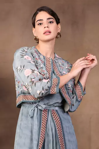 Green vintage Trails Printed Dhoti Style Jumpsuit With Jacket