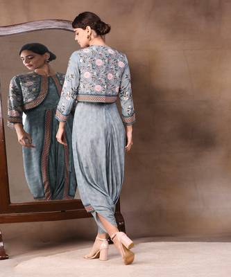 Green vintage Trails Printed Dhoti Style Jumpsuit With Jacket 4