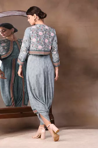 Green vintage Trails Printed Dhoti Style Jumpsuit With Jacket