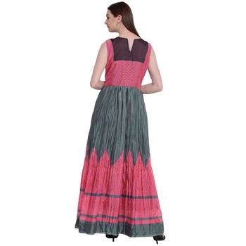 Grey floral print silk ethnic-kurtis 2