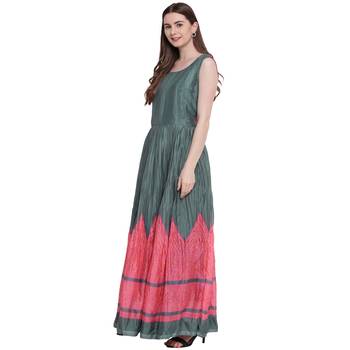 Grey floral print silk ethnic-kurtis 3