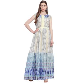 Off-white printed silk ethnic-kurtis 1