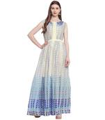 Off-white printed silk ethnic-kurtis