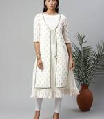 Off-white printed cotton long-kurtis