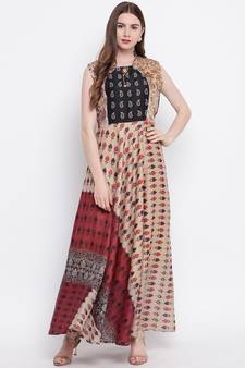 Multicolor printed silk ethnic-kurtis