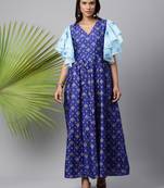 Royal-blue printed art silk long-kurtis