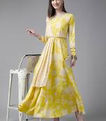 Lemon printed crepe long-kurtis