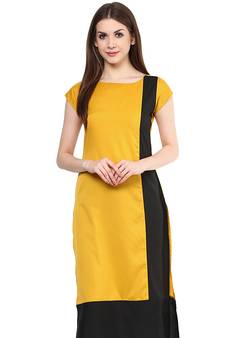 Mustard plain rayon ethnic-kurtis