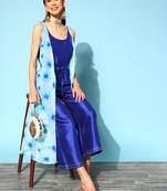 Royal-blue printed art silk long-kurtis