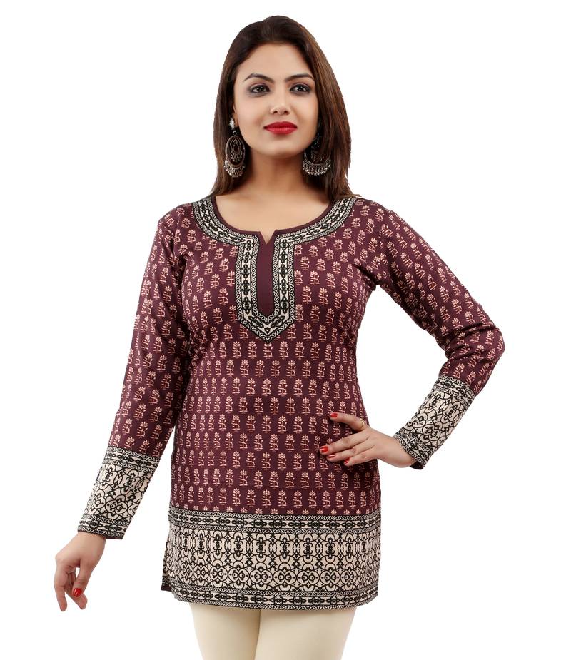 Majanta printed crepe stitched short-kurtis