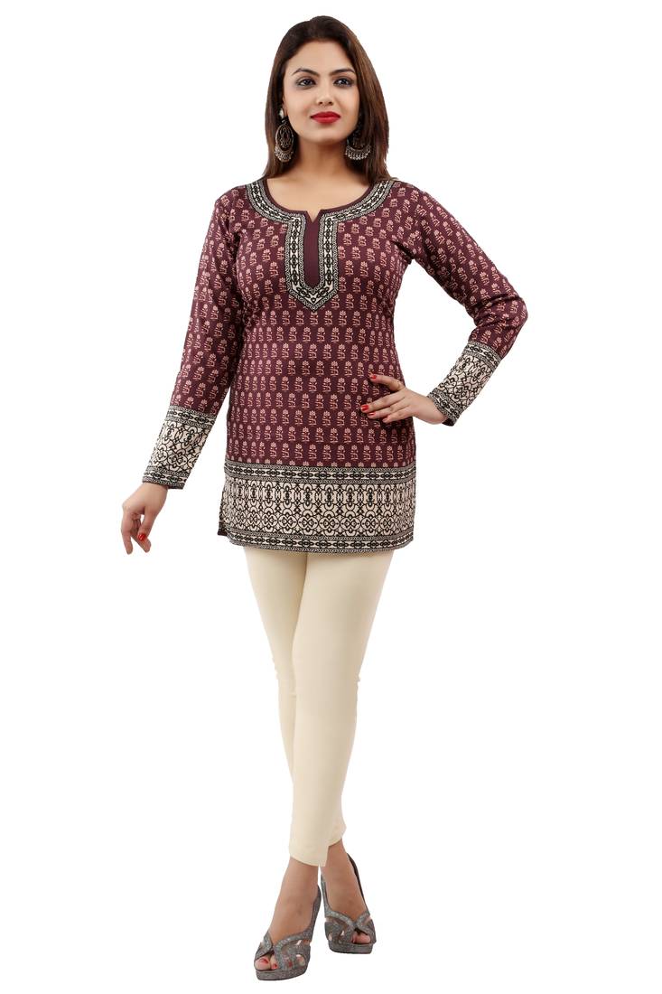 Majanta printed crepe stitched short-kurtis
