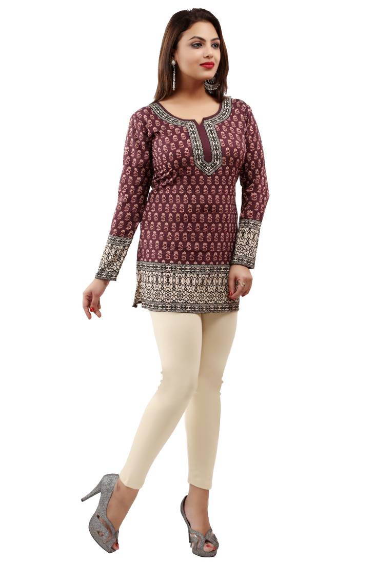 Majanta printed crepe stitched short-kurtis