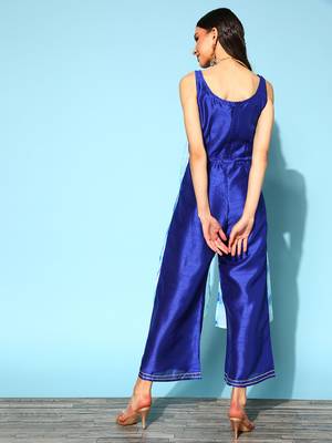Royal-blue printed art silk long-kurtis 5