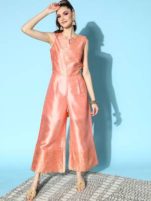 Peach plain art silk long-kurtis 4