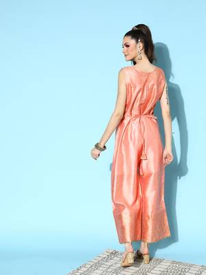 Peach plain art silk long-kurtis 5