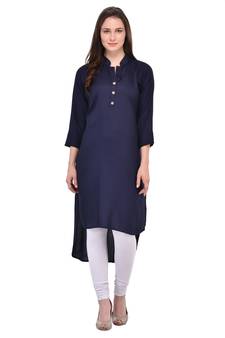 Navy-blue plain rayon ethnic-kurtis