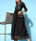 Black printed art silk long-kurtis