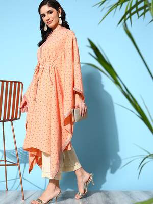 Peach printed crepe kaftans 1
