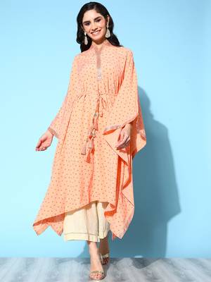 Peach printed crepe kaftans 2