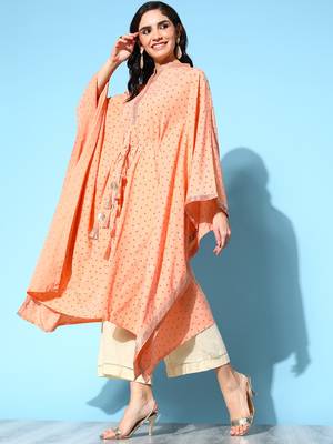 Peach printed crepe kaftans 3