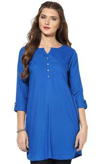 Blue plain rayon short-kurtis