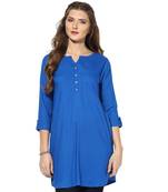 Blue plain rayon short-kurtis
