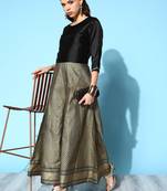 Black printed art silk long-kurtis