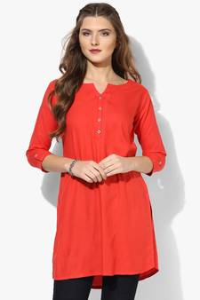 Orange plain rayon short-kurtis