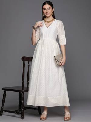 Off-white printed chanderi long-kurtis 1