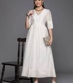 Off-white printed chanderi long-kurtis